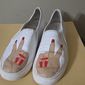 Katy Perry Collections White Slip-On Peace Sign  Shoes Size 10